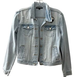 BRANDY MELVILLE Light Wash Denim Blue Jean Distressed Alien Jacket Sz Medium
